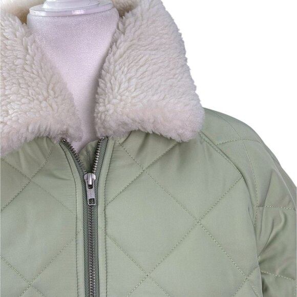 Lovers and Friends x Rachel Evie Quilted Jacket in Sage Green Fur Collar SZ XS - Picture 4 of 9